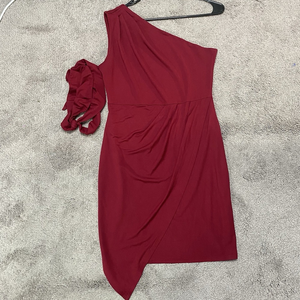 PrettyGarden Red One‎ Shoulder Ruched Bodycon Fitted Cocktail Party Dress Sz.L